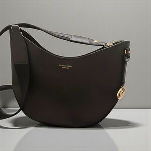 Henri Bendel New York black leather , gold logo charm hobo shoulder bag nwot